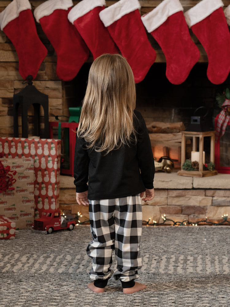 Ensemble pyjama de Noël à manches longues et imprimé lettres phosphorescentes avec chaussettes de Noël noires et blanches