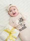 Bamboo infant sleeping gown with matching headband, apricot.