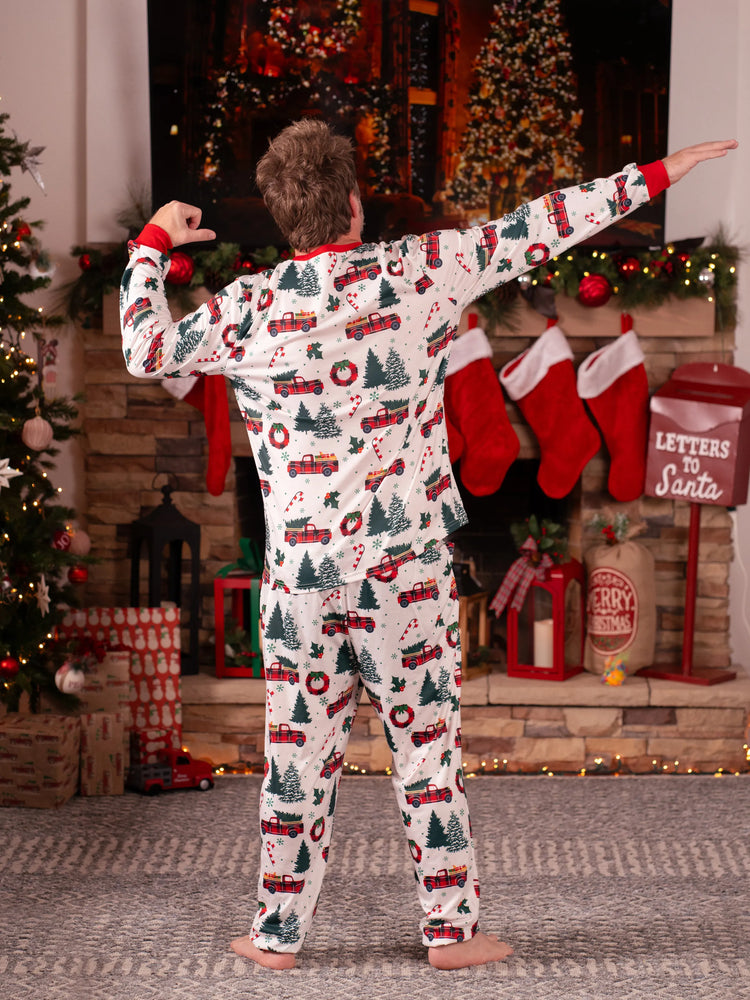 Ensemble pyjama de Noël à manches longues et imprimé arbre de Noël et voiture, multicolore