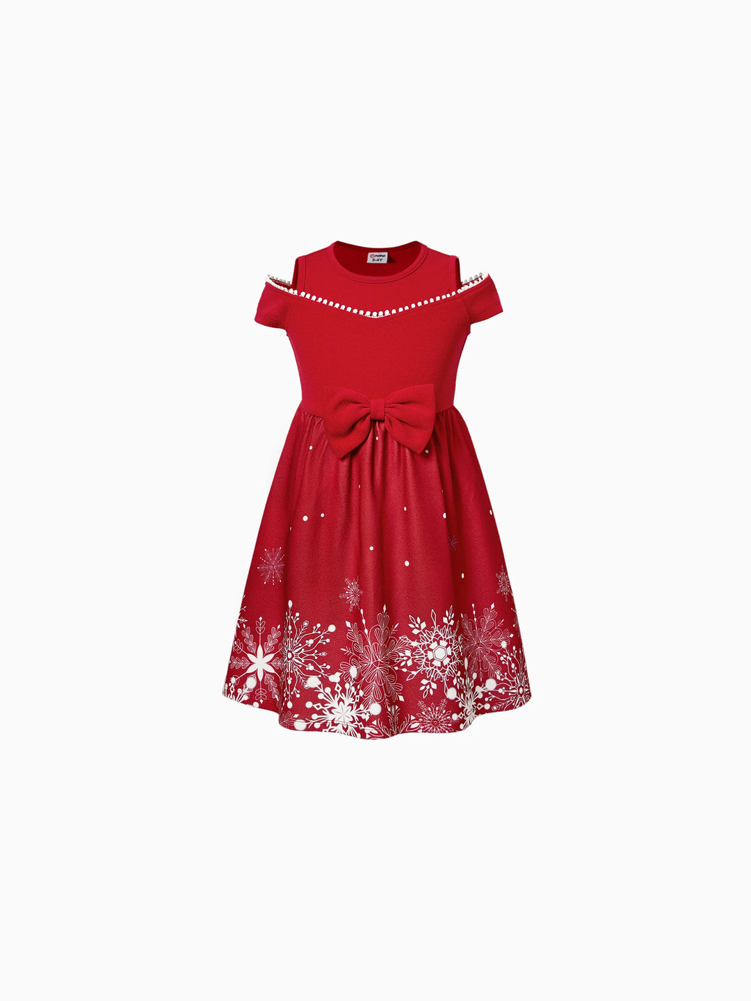 Mommy & Me Snowflake Print Red Off-shoulder/Open-shoulder Sleeveless Dresses Red