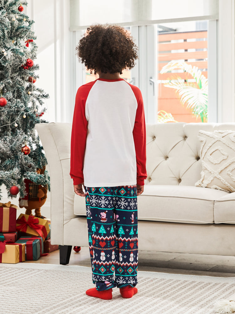 Peppa Pig Family matching Christmas Print Colorblock Pajamas Sets with Christmas Socks