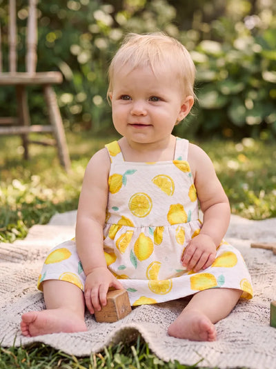 Fresh Market Baby Girl Lemon Print Dress Yellow