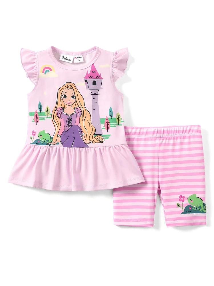 Conjunto de 2 piezas de top con volantes y leggings de rayas con estampado de Rapunzel Naia™ para niña pequeña de Disney, color rosa
