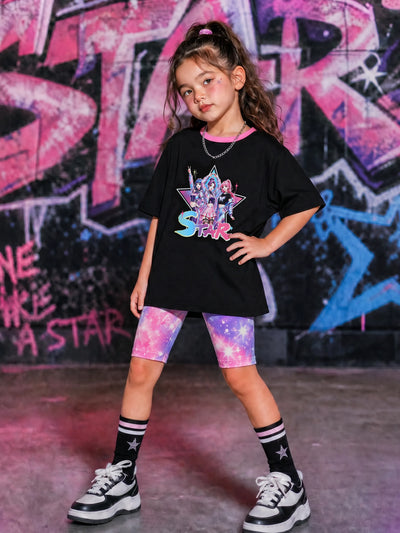 NEON Pop Toddler/Kid Girl Biker Shorts Set Black