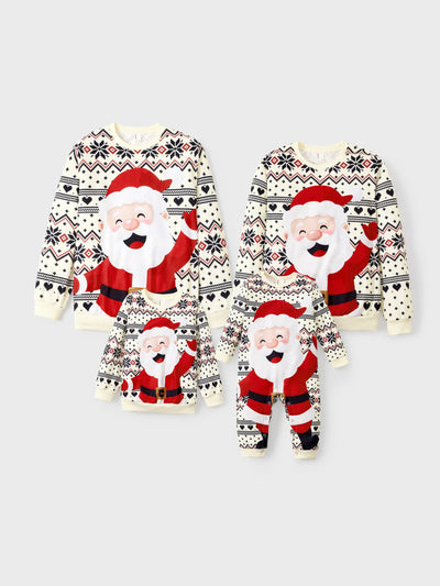Christmas Matching Family Casual Tops Santa Print Long Sleeve Sweatshirt Apricot