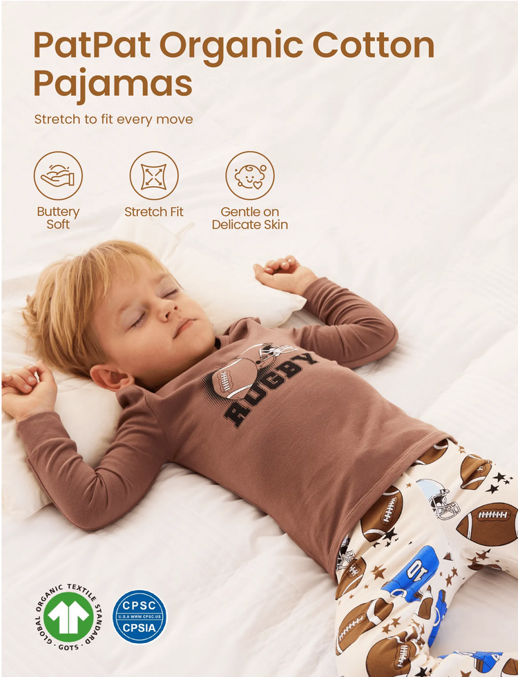 Kleinkind / Kinder 4-teiliger Pyjama aus Bio-Baumwolle 4-in-1 PJ Snug Fit Pjs für Mädchen / Jungen braun