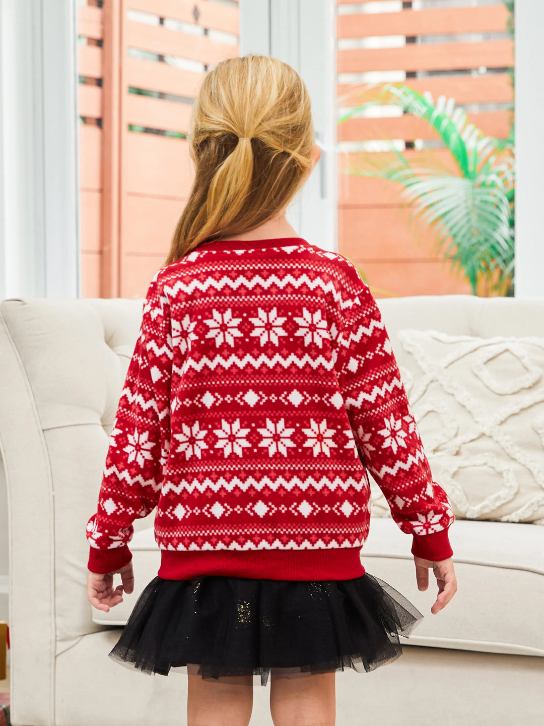Sudadera de cuello redondo de felpa con estampado de copos de nieve de Disney Mickey y sus amigos para Navidad, color rojo