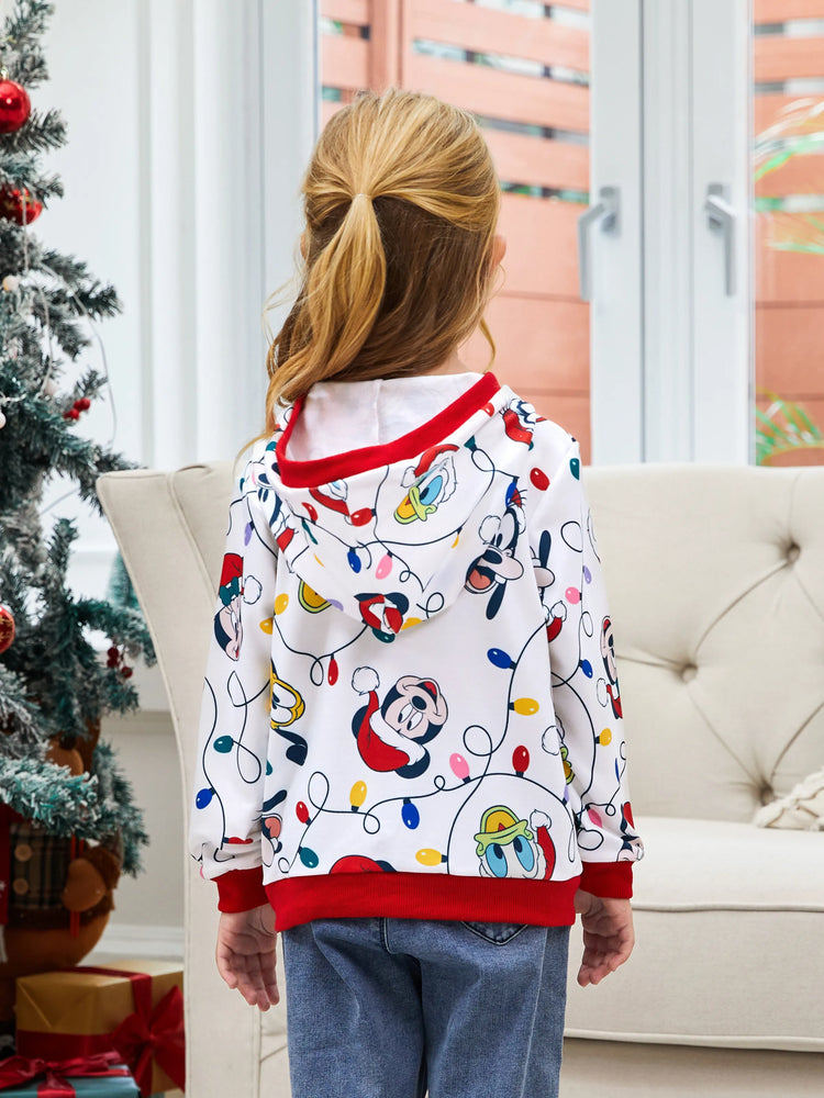 Disney Mickey and Friends Family Matching Christmas Character Allover Hooded Long-sleeve Sweatshirt REDWHITE