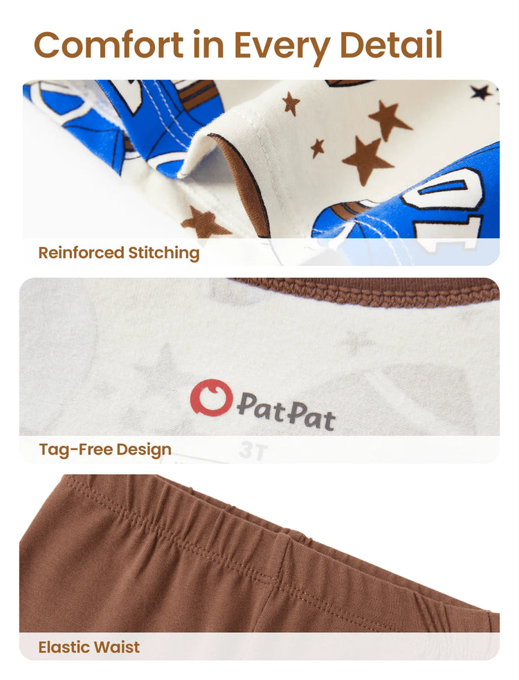 Kleinkind / Kinder 4-teiliger Pyjama aus Bio-Baumwolle 4-in-1 PJ Snug Fit Pjs für Mädchen / Jungen braun