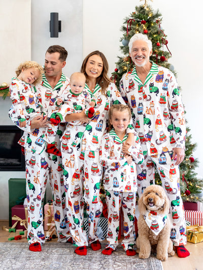 Ensemble pyjama de Noël assorti pour toute la famille, imprimé chat de Noël et chaussettes de Noël multicolores