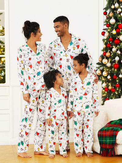 Ensemble pyjama de Noël à manches longues et imprimé coloré pour toute la famille, avec chaussettes de Noël blanches