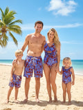 Family Matching Tropical Leaf Print Swimsuits Cutout One-Piece & Swim Trunks Set Multi-color