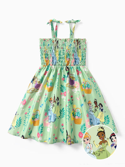 Robe à smocks verte pour petite fille, princesse Disney Tiana/Cendrillon/Blanche-Neige