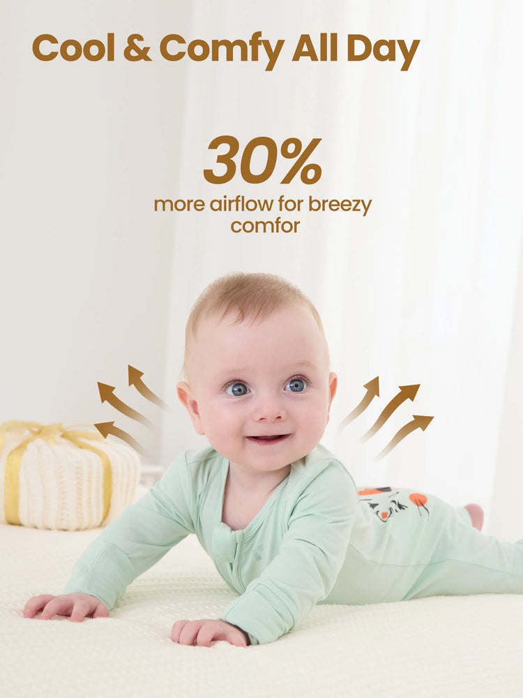 Bambus Baby Junge / Mädchen Kindliches Tiermuster 2-Wege-Reißverschluss Strampler Footie  grün