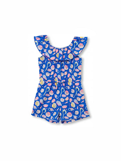 Ocean Vibes Toddler Girl Tropical island Romper Deep Blue