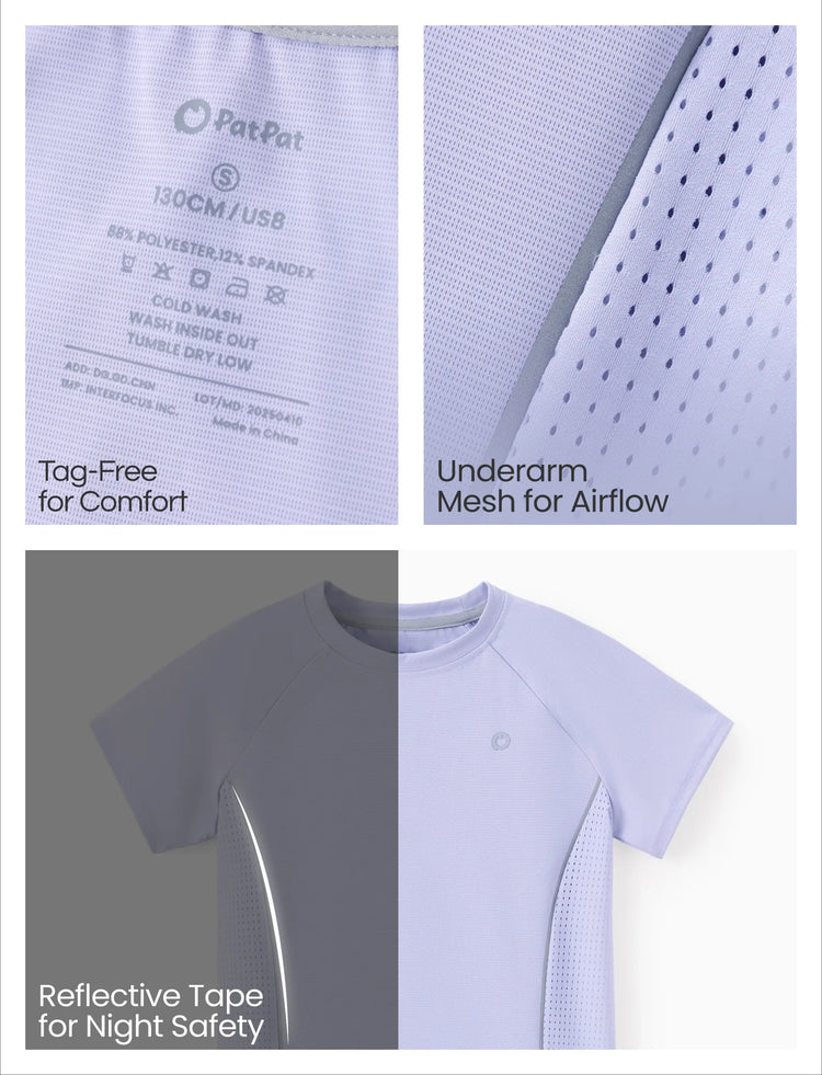 PatPat Rapidair™ Activewear Kinder Jungen/Mädchen Athletic Schnelltrocknendes und sofort kühlendes UPF 100+ Rash Guard T-Shirt helles lila