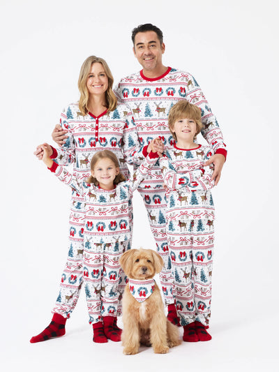 Ensemble pyjama de Noël assorti pour toute la famille, imprimé élan et clochette, rayé, avec chaussettes de Noël blanches