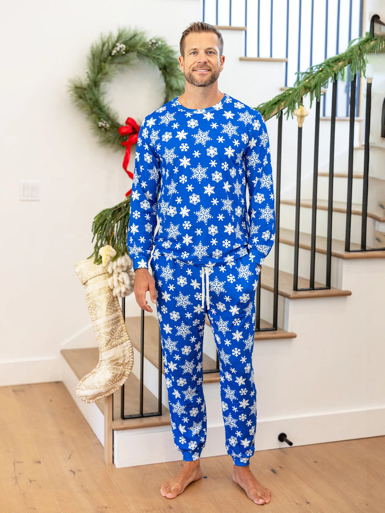Christmas Matching Family Pajamas Set Snowflake Print Blue PJS with Christmas Socks Blue