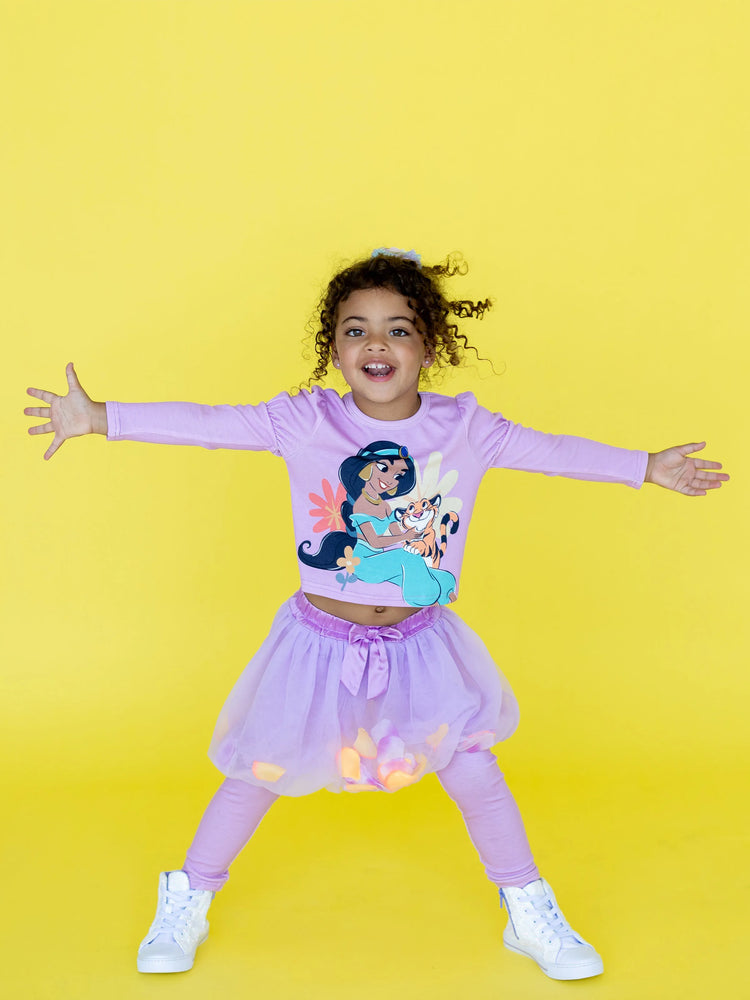 Disney Prinzessin Kleinkind Mädchen 2pcs Naia™ Blumen Puffärmel T-Shirt mit Tüll Rock Leggings Set lila
