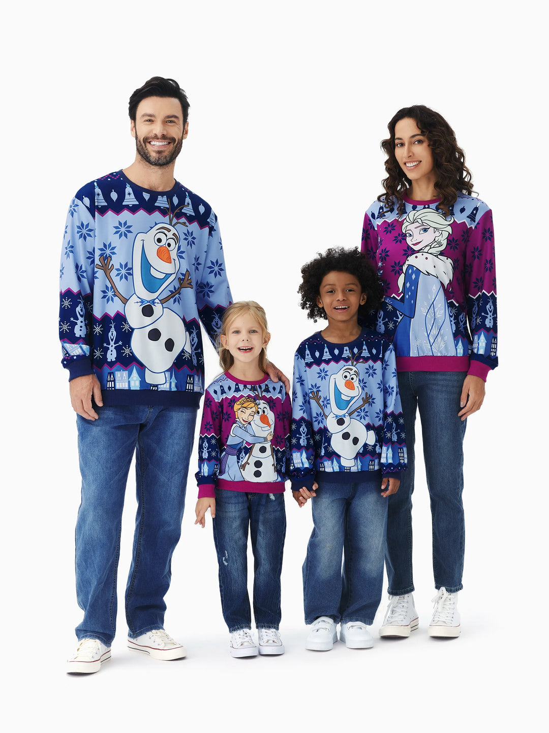 Disney Frozen Family passendes 1-teiliges langärmeliges Oberteil zu Weihnachten Elsa Anna Olaf Schneeflockenmuster  Mehrfarbig