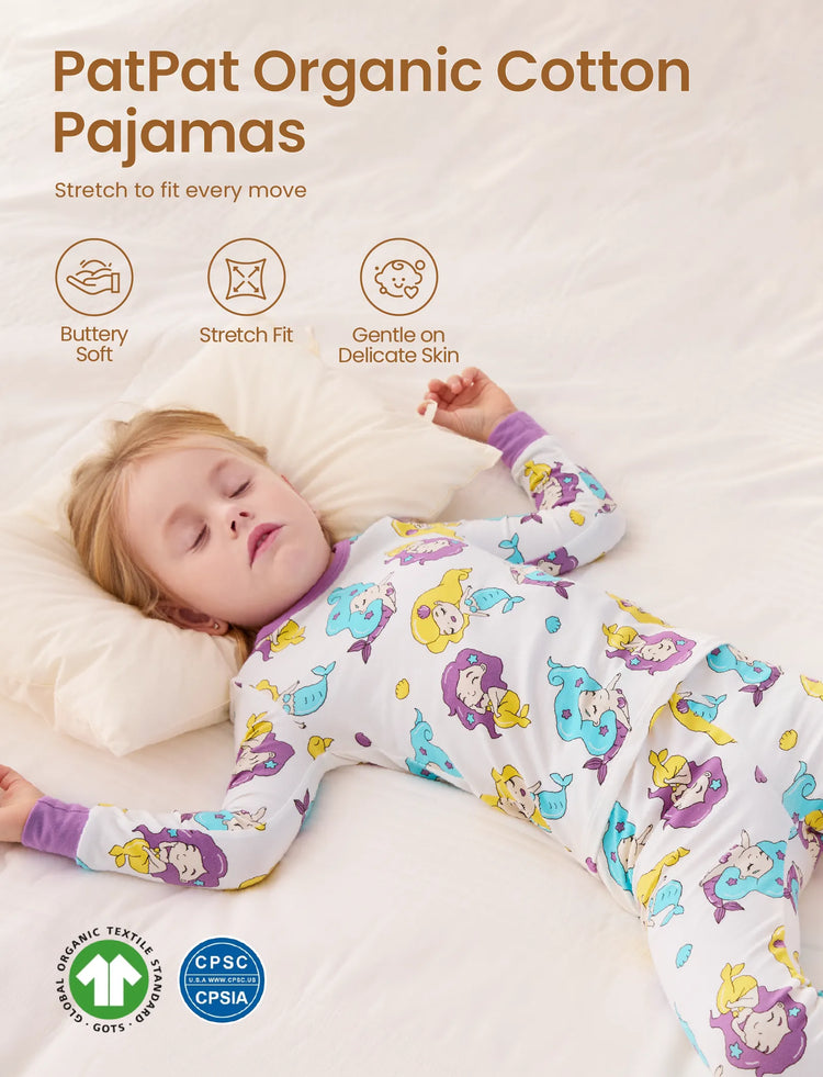 Kleinkind / Kinder 2-teiliger Pyjama aus Bio-Baumwolle mit kindlichem Print Eng anliegende Pyjamas für Mädchen / Jungen weiß