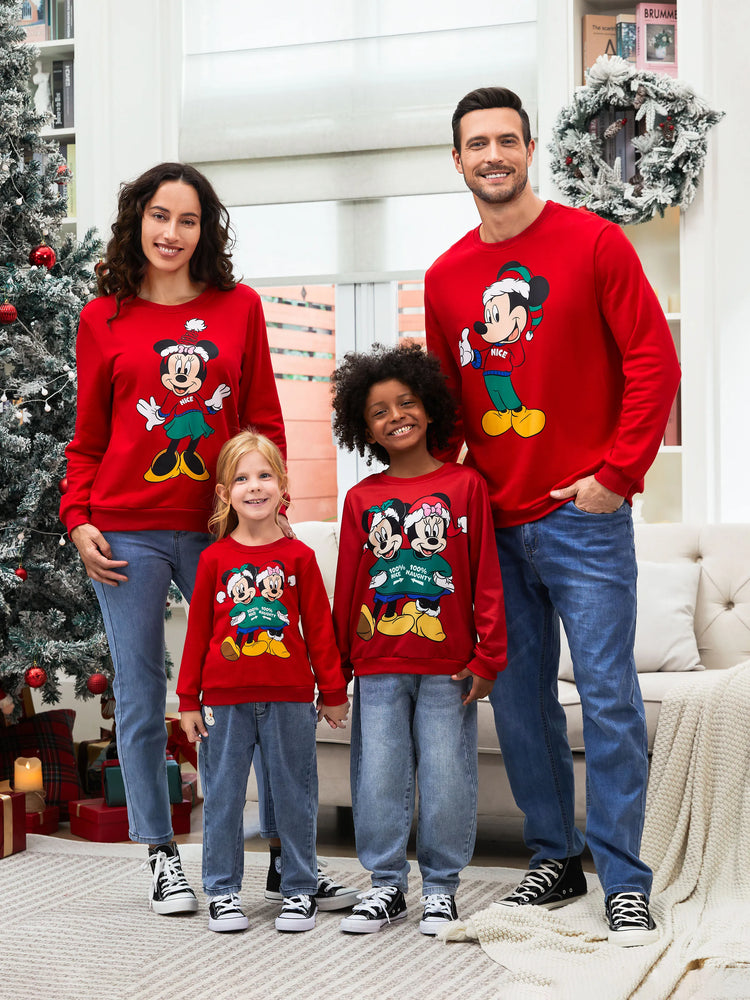 Disney Mickey and Friends Family Matching Christmas Character Print Sweatshirt Red