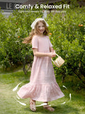 Robe longue décontractée à volants style bohème pour fille avec poches, rose