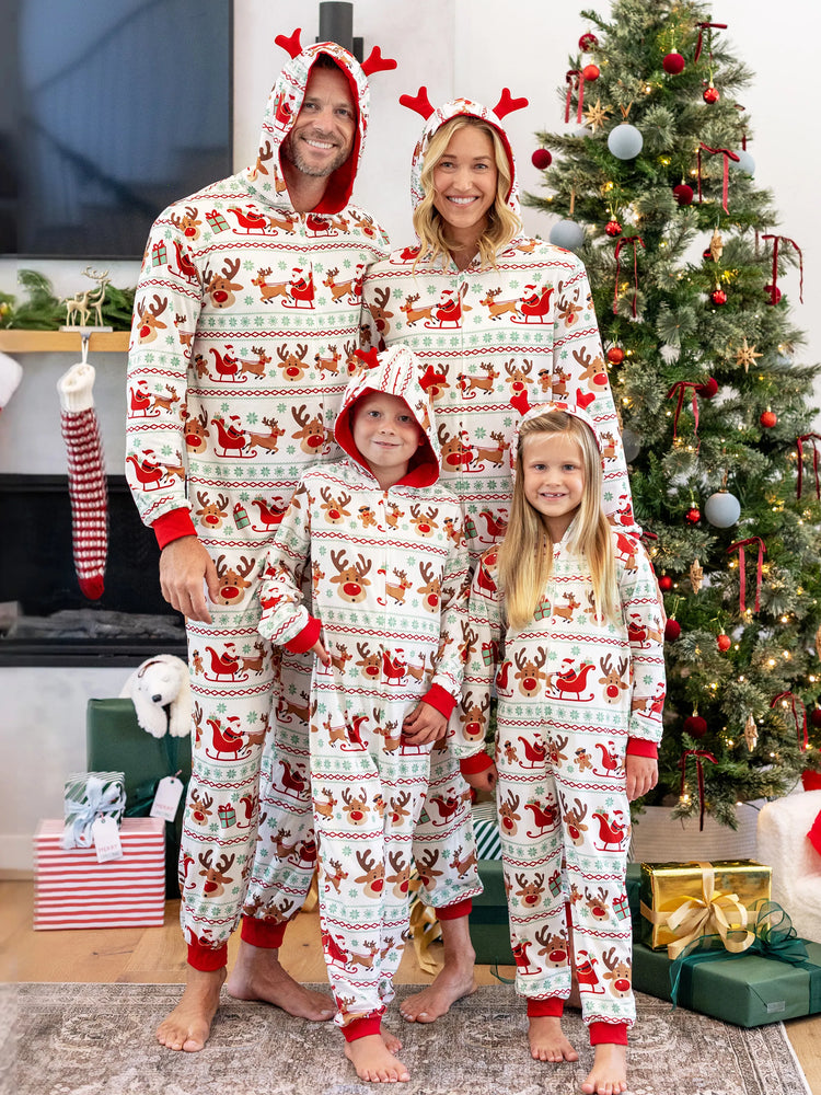 Ensemble pyjama de Noël assorti pour toute la famille, imprimé renne, manches longues, avec chaussettes de Noël rouges