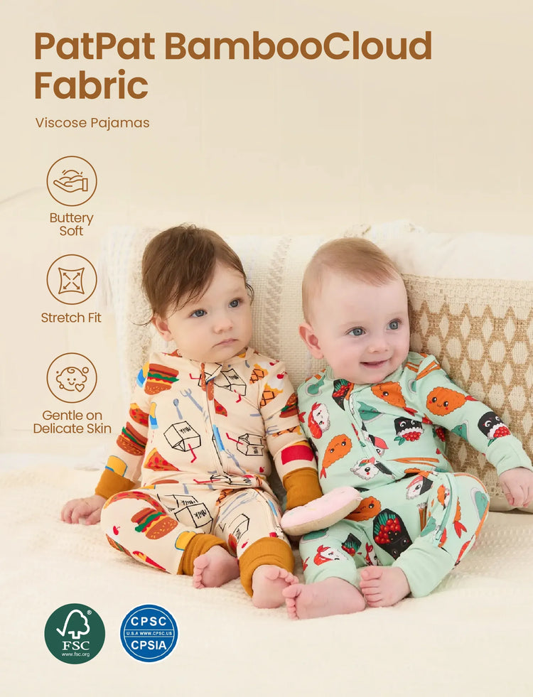 Pyjama en bambou pour bébé/fille avec imprimé enfantin (ajusté) vert clair