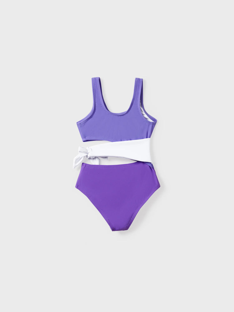 Daddy & Daughter Color-block Swim Trunks or One-shoulder Side Knot One-Piece Swimsuit (Quick-Dry) ColorBlock