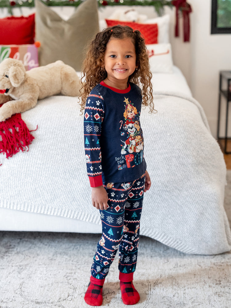 Ensemble pyjama de Noël assorti à manches longues et imprimé de la Pat'Patrouille avec chaussettes de Noël 