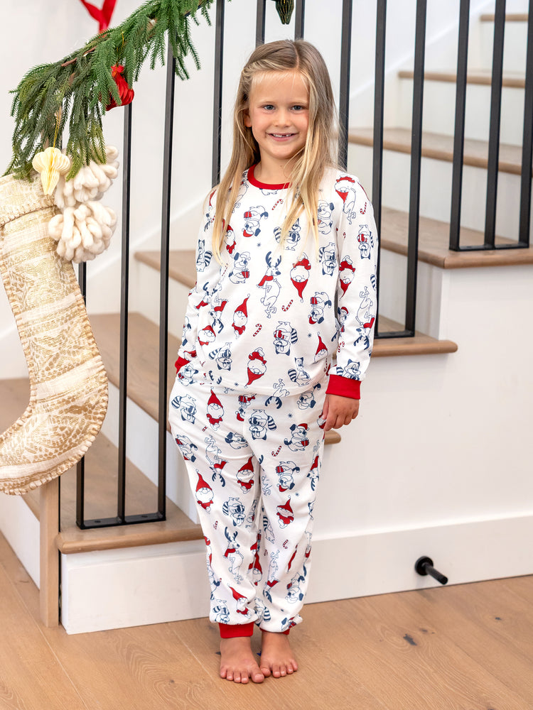 Family Matching Christmas Pajamas Gnome Print White