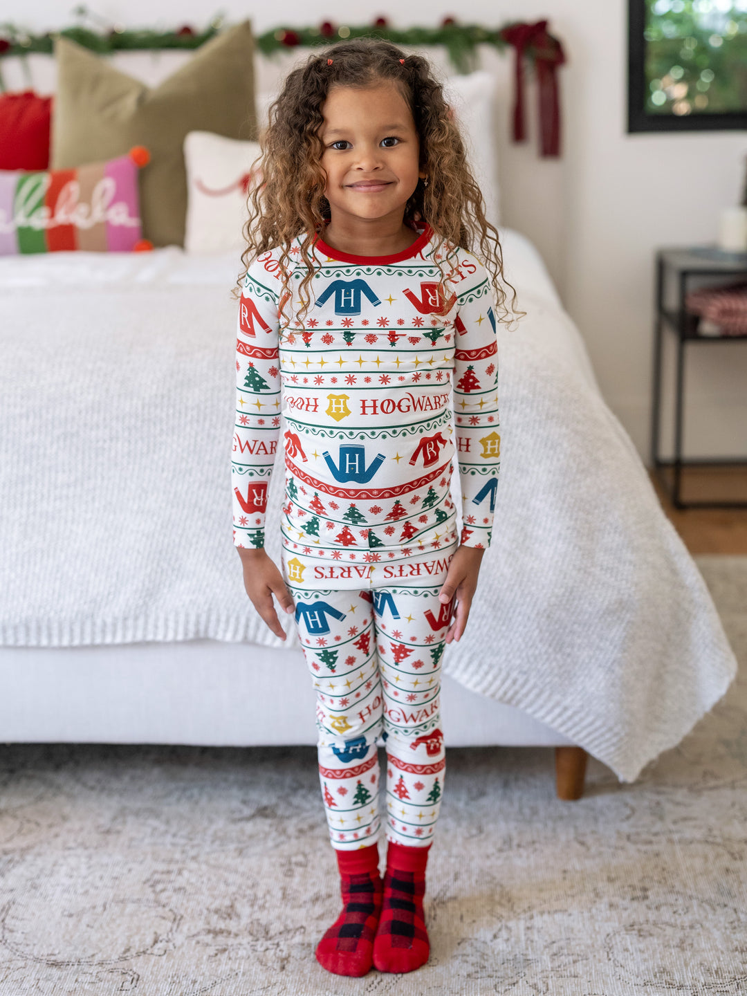 Harry Potter Christmas Matching Family Organic Cotton Snug-fitting Pajamas Sets with Socks White