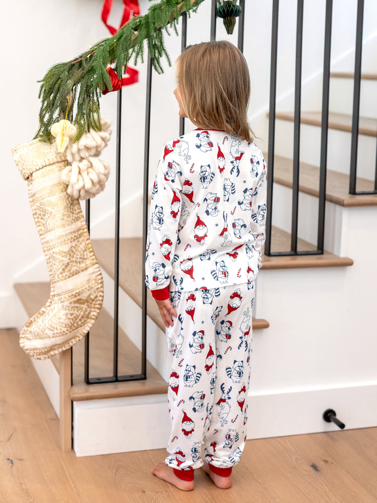 Family Matching Christmas Pajamas Gnome Print White
