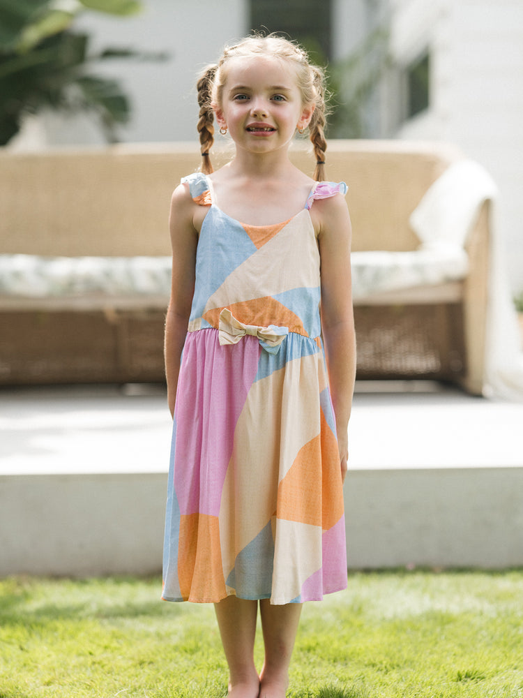 Family Matching Outfits Set Colorblock Sleeveless Strappy Dress or Short-sleeve T-shirt Multi-color