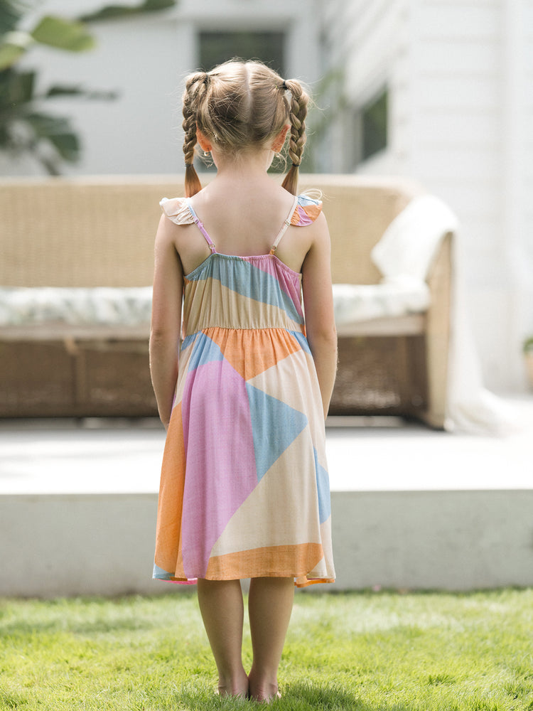 Family Matching Outfits Set Colorblock Sleeveless Strappy Dress or Short-sleeve T-shirt Multi-color