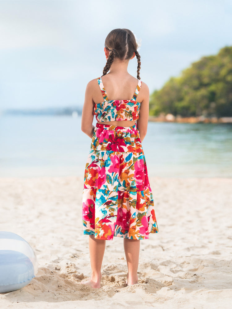 Colorful Family Matching Outfits sSleeveless Strap Top and Skirt Co-ord Set & Shirt Sets Summer Vacation Clothe for Beach, Photoshoots, Travel Hot Pink