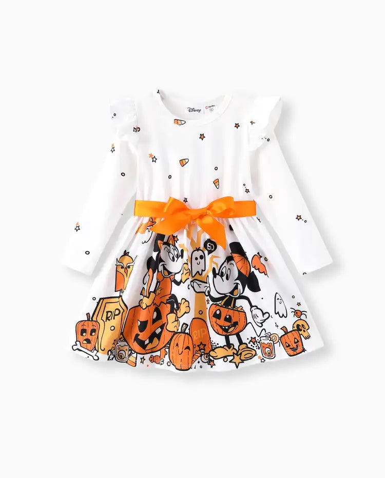 Disney Mickey and Friends Halloween Toddler Girl mickey Ruffle Dress White