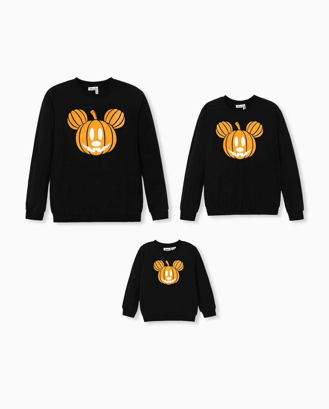 Camisetas de manga larga con estampado de calabaza a juego para la familia, de Disney Mickey y sus amigos, para Halloween, que brillan en la oscuridad, en negro