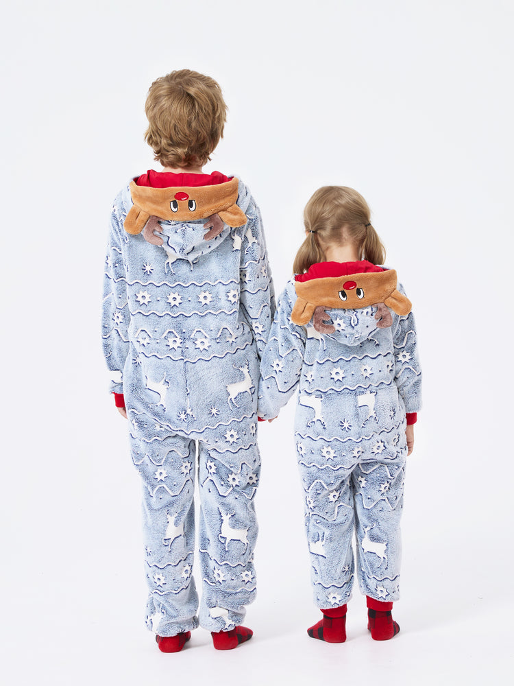 Pyjama de Noël assorti pour toute la famille, imprimé renne, phosphorescent, avec chaussettes de Noël, blanc/gris