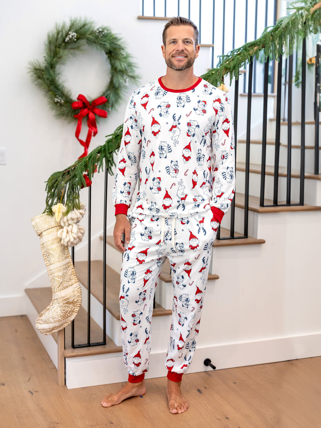 Family Matching Christmas Pajamas Gnome Print White