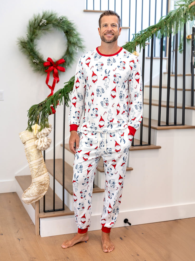 Family Matching Christmas Pajamas Gnome Print White