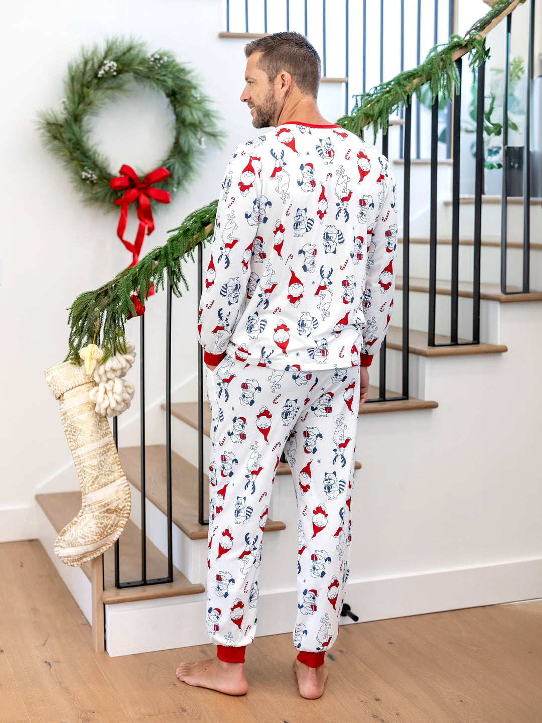 Family Matching Christmas Pajamas Gnome Print White