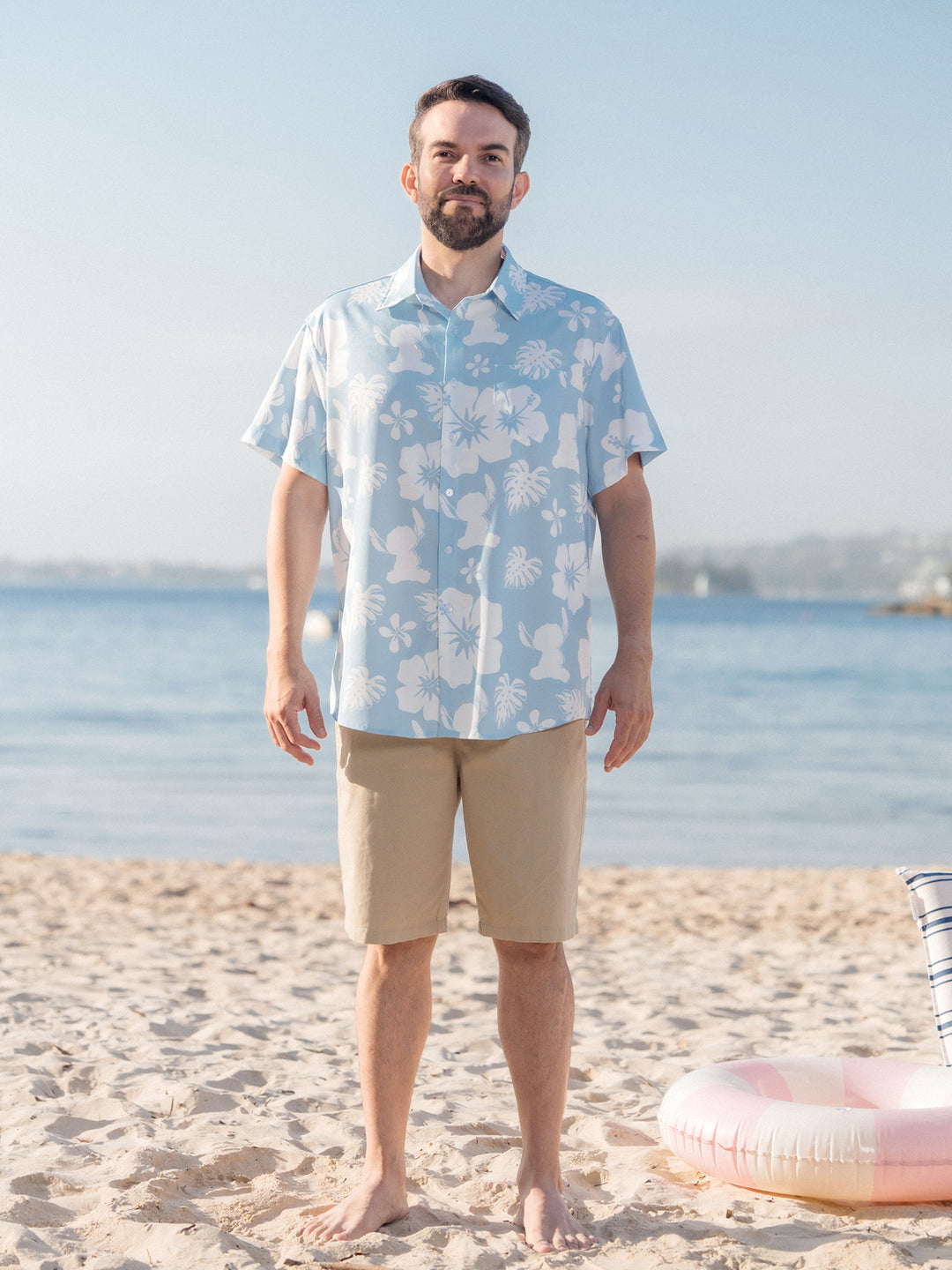 Mono / Vestido / Camisa Tropical Floral a Juego para la Familia Disney Stitch Azul Claro