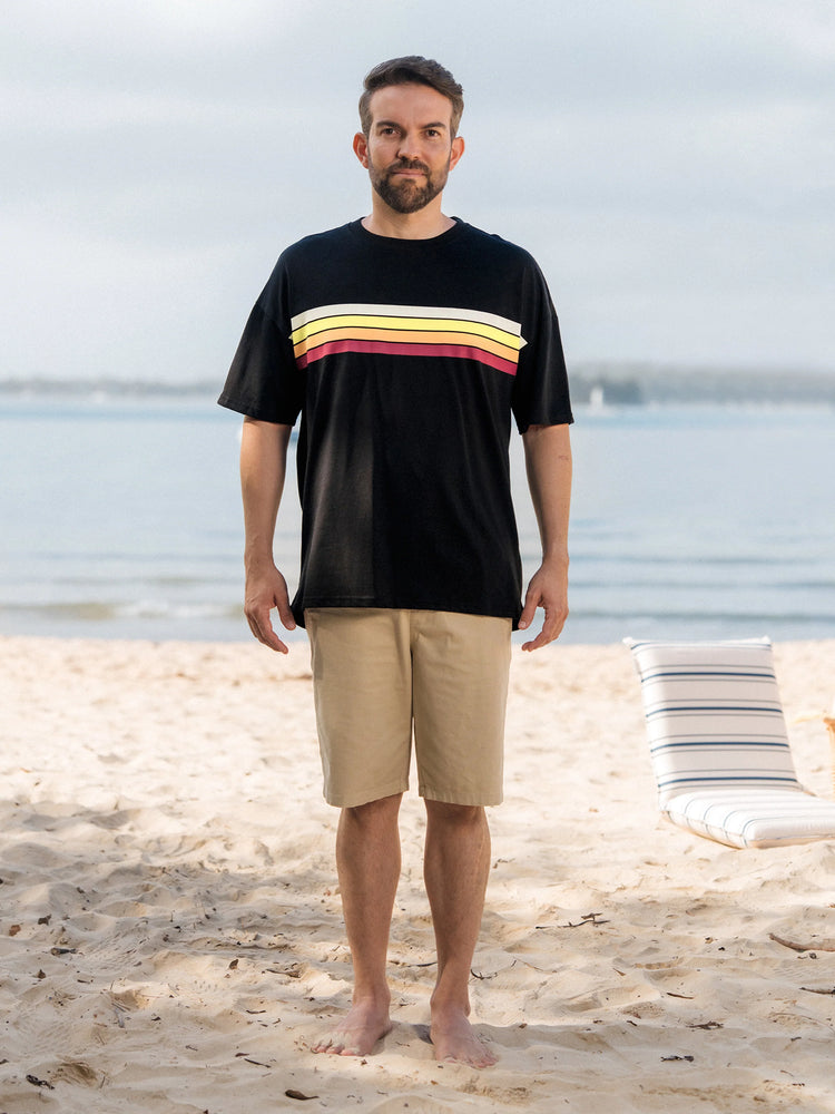 Daddy & Son Set Floral Sleeveless Strappy Dress or Colorblock Short-sleeve T-shirt Black