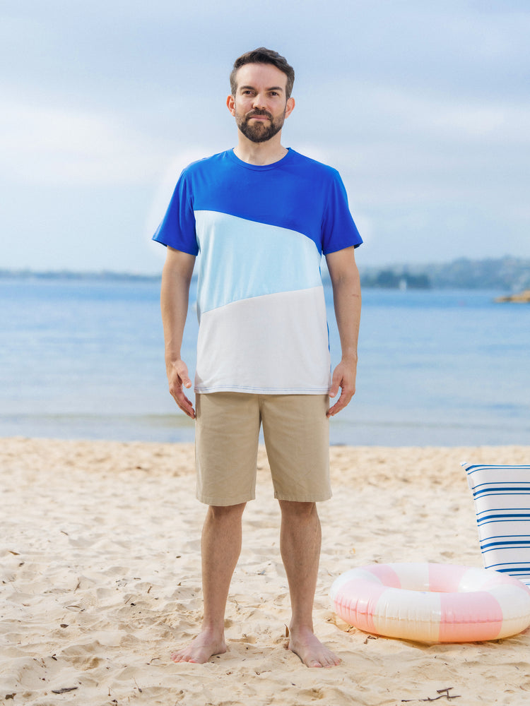 Family Matching Tropical Dress & T-shirt Set – Blue Floral Print for Dad, Mom, Girls & Baby, Perfect for Summer Vacations and Family Photos Blue