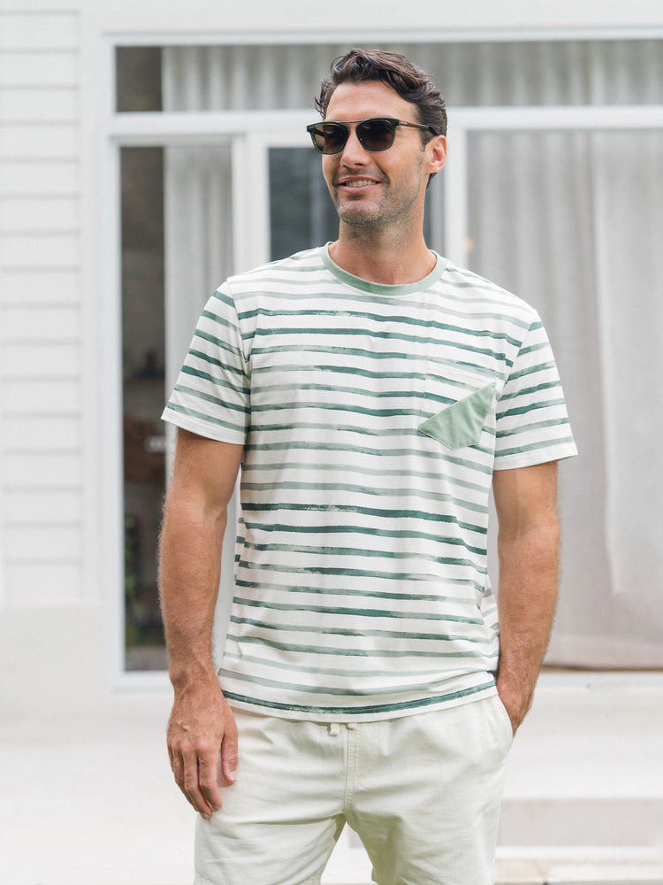 Family Matching Cotton Outfits Set Green Striped T-Shirt and Dress Set for Dad, Mom, Kids & Baby, Perfect for Summer Family Outings & Photos Green