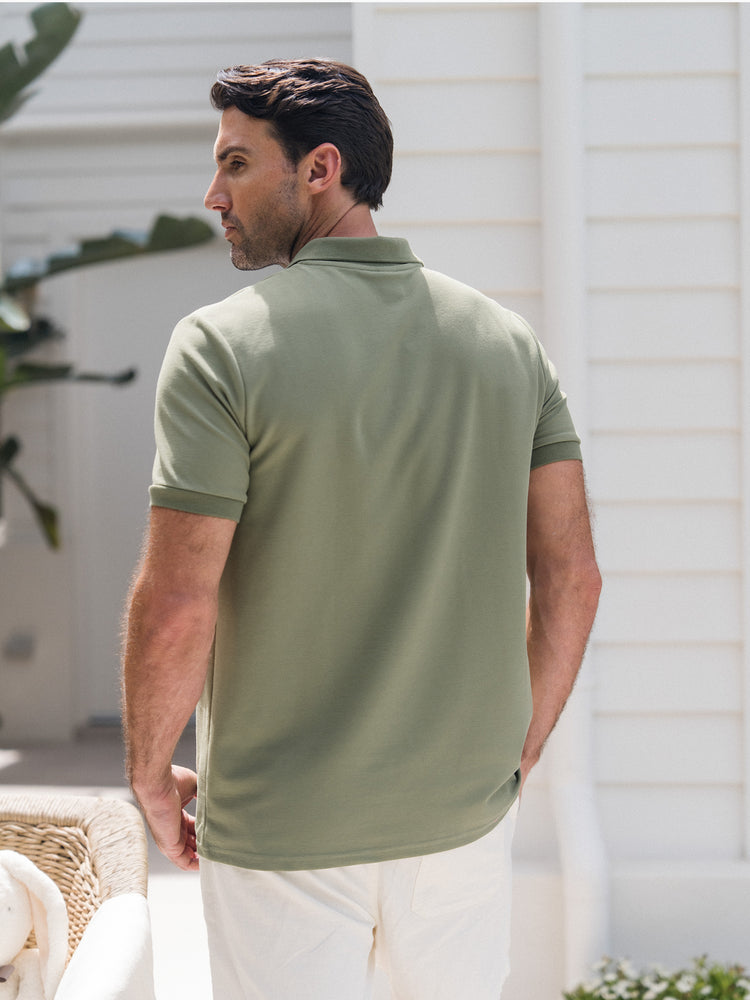 Family Matching Polo Collar Short-sleeve Shirt or V-neck Strappy Mesh Dress  Green