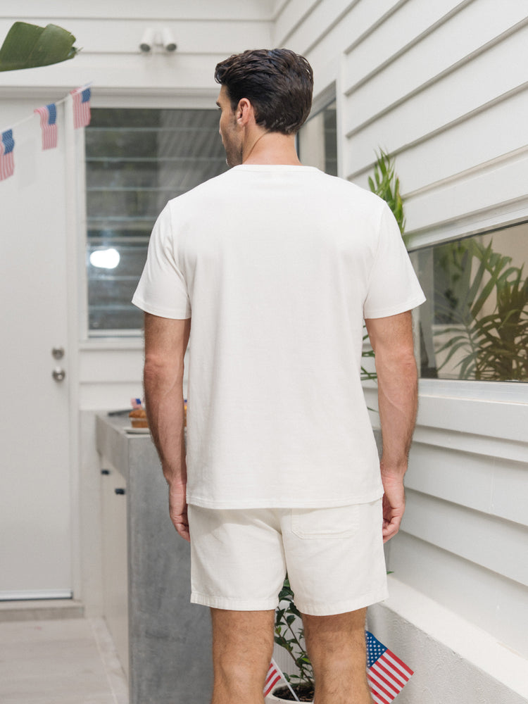 Independence Day Family Matching Patriotic Ice Cream Print Summer Cotton T-shirt & V-Neck Dresses White