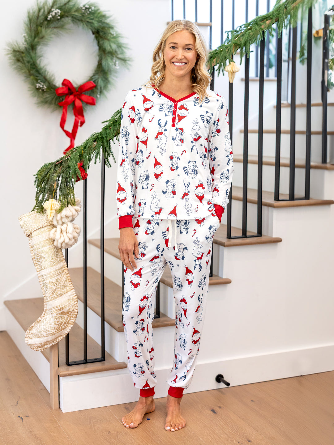 Family Matching Christmas Pajamas Gnome Print White